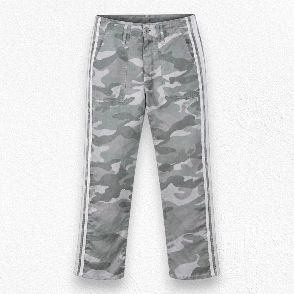 MOTHER Shaker Chop Crop Fray Camo Desert Print Linen Blend Pants Size 27 Stripe